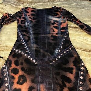 Chic Animal Print Dress with Stud Accents